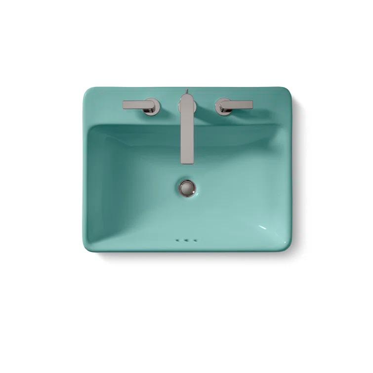 Vox® Vitreous China Rectangular Vessel Bathroom Sink with Overflow
