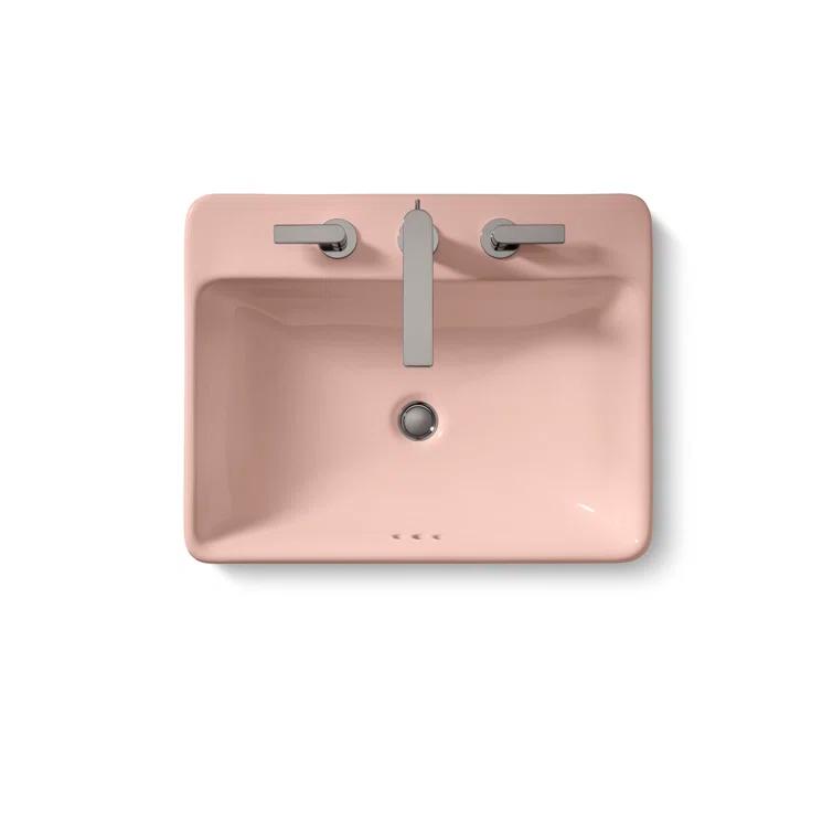 Vox® Vitreous China Rectangular Vessel Bathroom Sink with Overflow