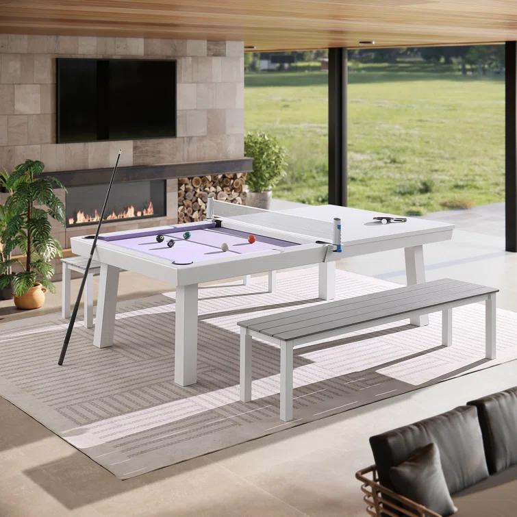Oasis Outdoor/Indoor Slate Dining Pool Table w/ 2 Benches & Accessories