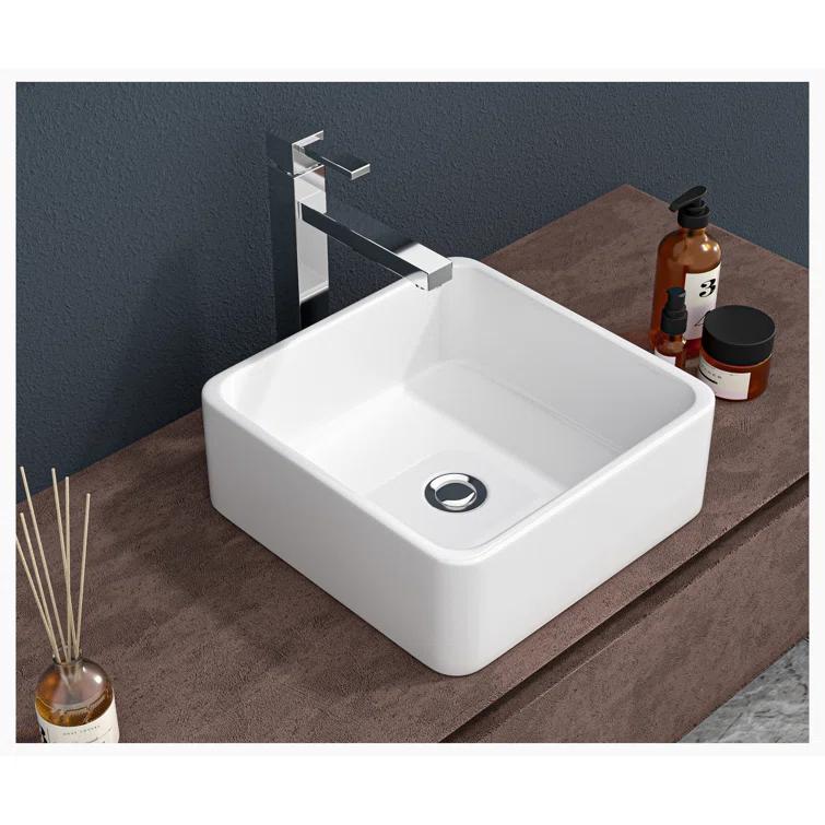 Hewei Hewei 15'' White Ceramic Square Vessel Bathroom Sink YXY829-W1243124768