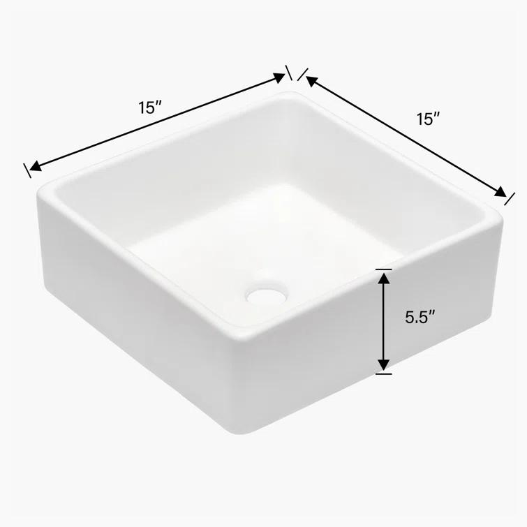 Hewei Hewei 15'' White Ceramic Square Vessel Bathroom Sink YXY829-W1243124768