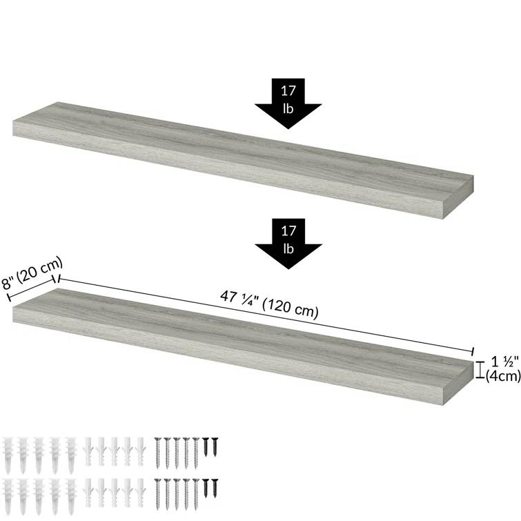 Ballucci Miami 48" W x 8" D Floating Shelves Set with Invisible Wall Mount Brackets (Set of 2)