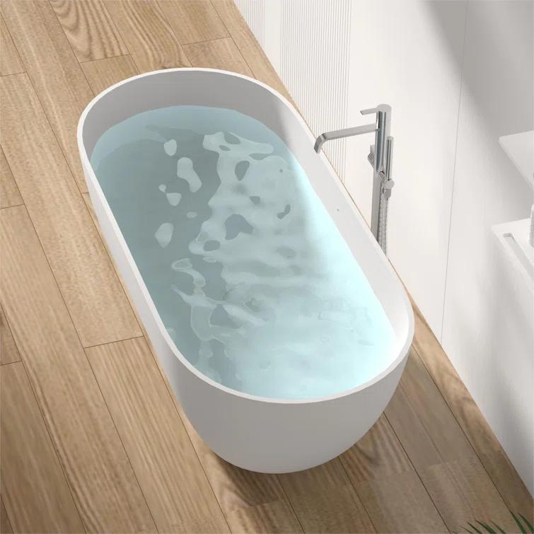 69'' x 29.5'' Freestanding Soaking Solid Surface Bathtub in White Finish with Drain