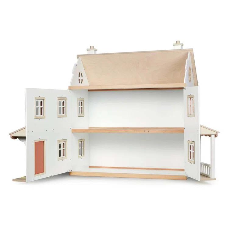 Large White and Pink Wooden Colonial Dollhouse Kit