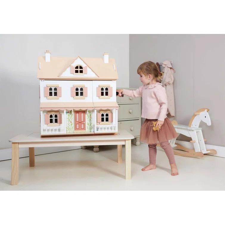 Large White and Pink Wooden Colonial Dollhouse Kit