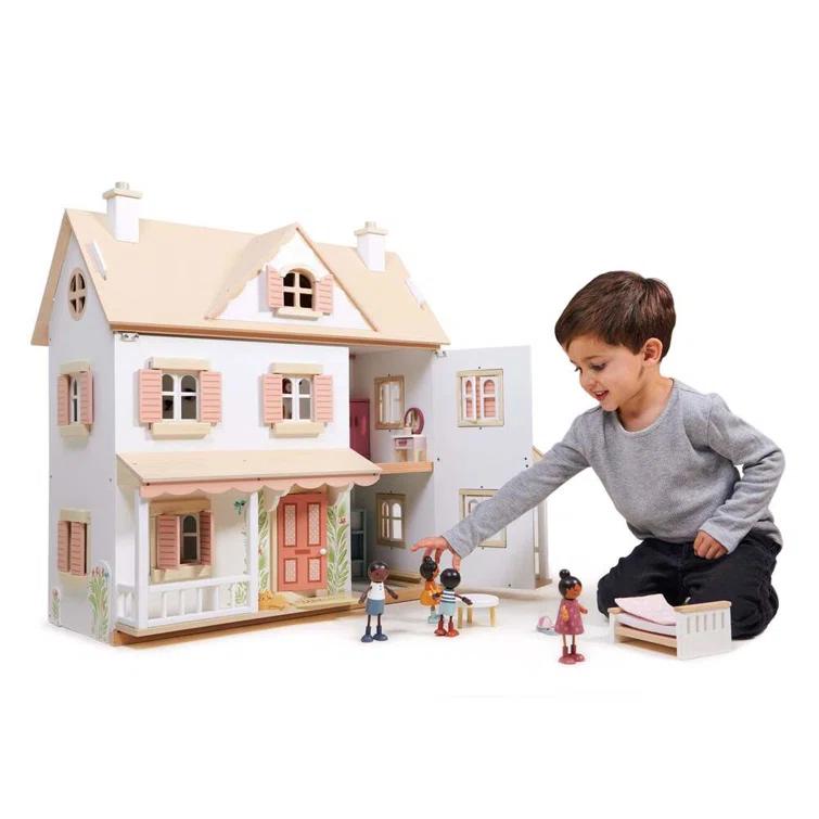 Large White and Pink Wooden Colonial Dollhouse Kit