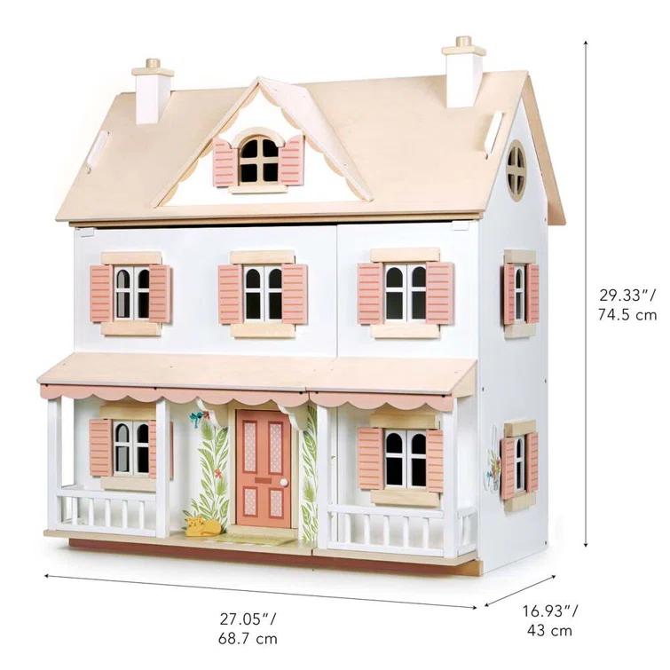 Large White and Pink Wooden Colonial Dollhouse Kit