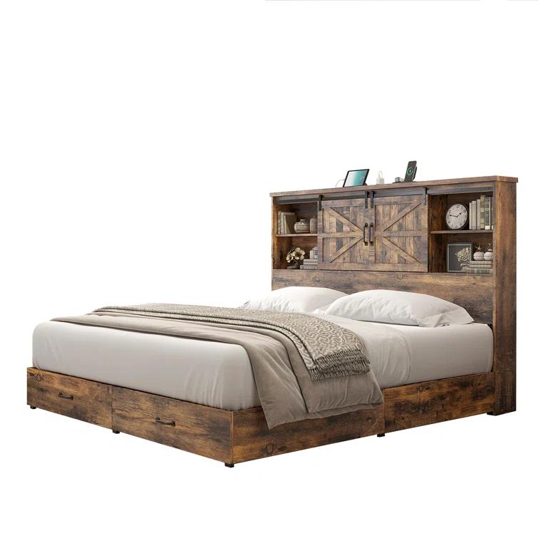 Tryston Sherell Wooden Bookcase Bed Frame