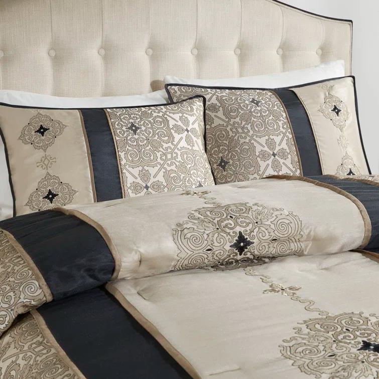 Madison Park Donovan 7 Piece Jacquard Comforter Set with Throw Pillows