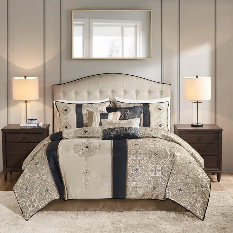 Madison Park Donovan 7 Piece Jacquard Comforter Set with Throw Pillows
