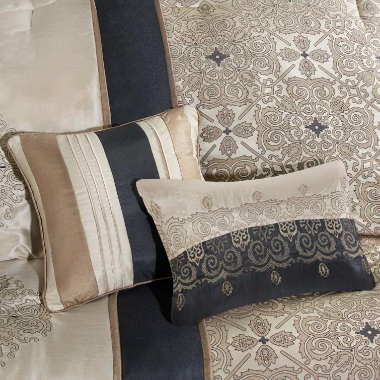 Madison Park Donovan 7 Piece Jacquard Comforter Set with Throw Pillows