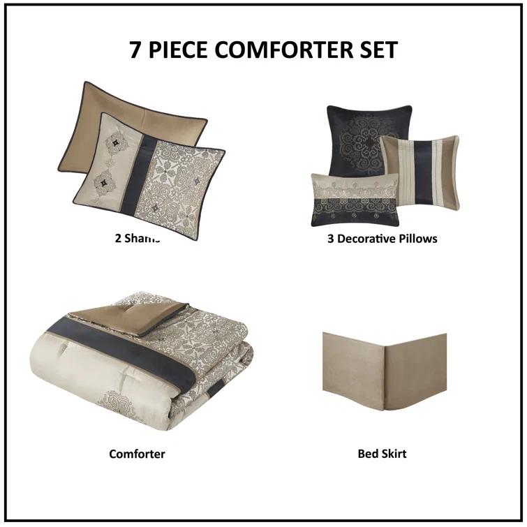 Madison Park Donovan 7 Piece Jacquard Comforter Set with Throw Pillows