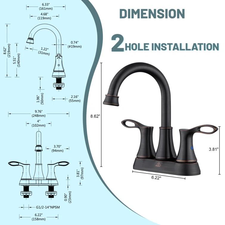 CASAINC KCL0014-ORB 4-inch Centerset Bathroom Faucet with Drain