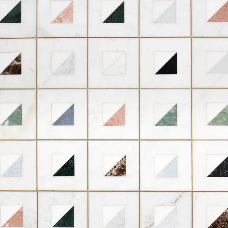 Freya Multicolor 12'' W x 12'' L Marble and Brass Mosaic Wall Tile (1 Sq. Ft. / Sheet)