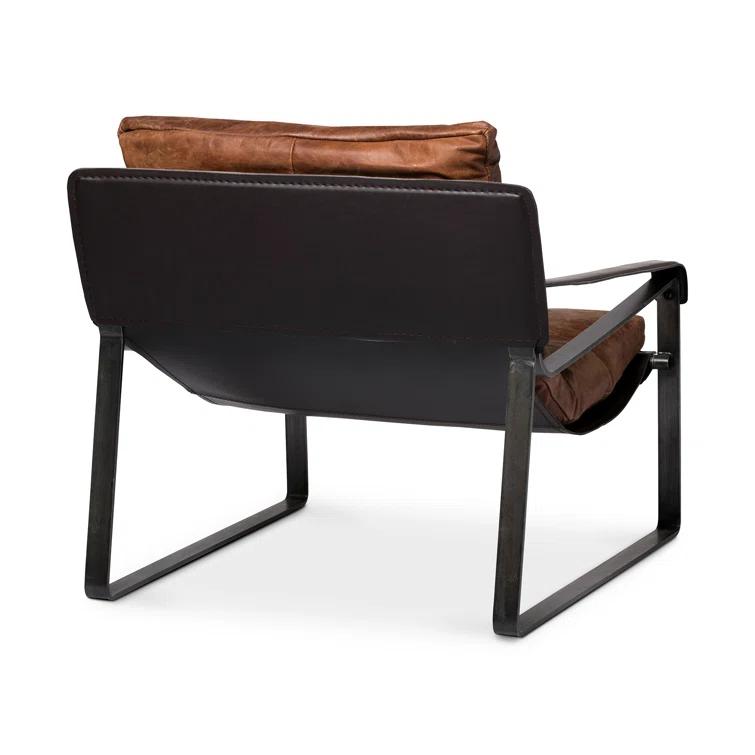 Cappuccino Genuine Leather Accent Chair with Metal Frame