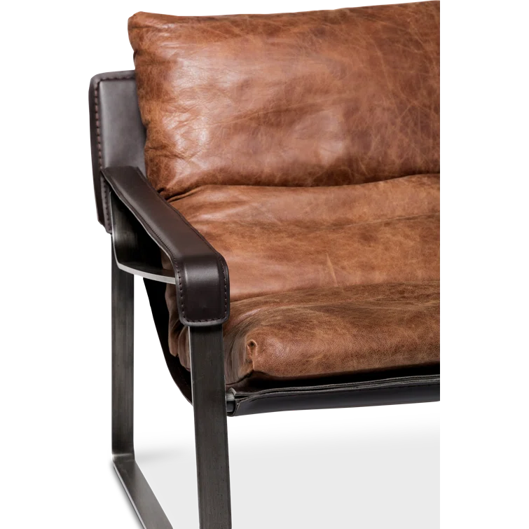 Cappuccino Genuine Leather Accent Chair with Metal Frame