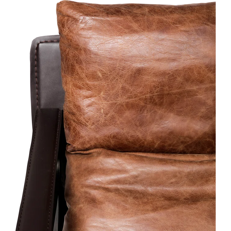 Cappuccino Genuine Leather Accent Chair with Metal Frame