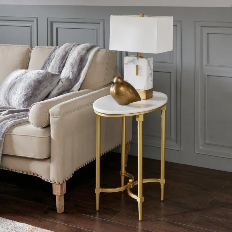 Bordeaux Marble Top Oval Gold Metal End Table
