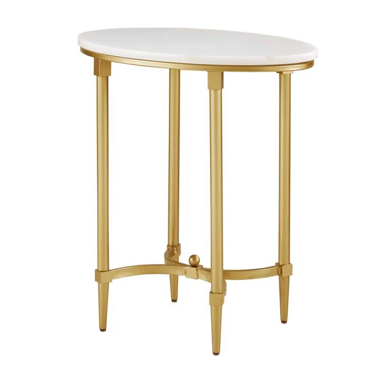 Bordeaux Marble Top Oval Gold Metal End Table