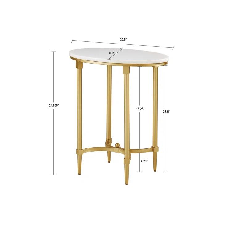Bordeaux Marble Top Oval Gold Metal End Table