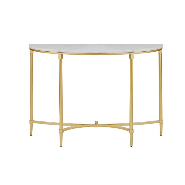 Bordeaux Marble Top Half-Moon Gold Metal Console Table