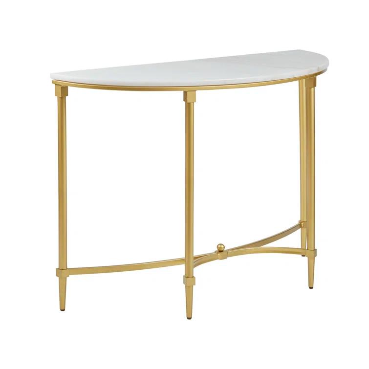 Bordeaux Marble Top Half-Moon Gold Metal Console Table