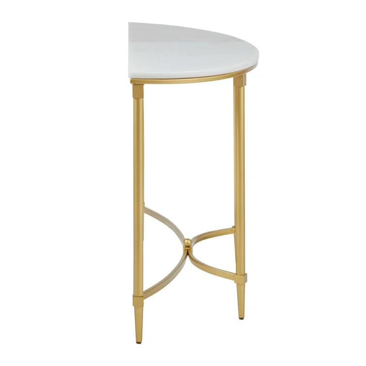 Bordeaux Marble Top Half-Moon Gold Metal Console Table