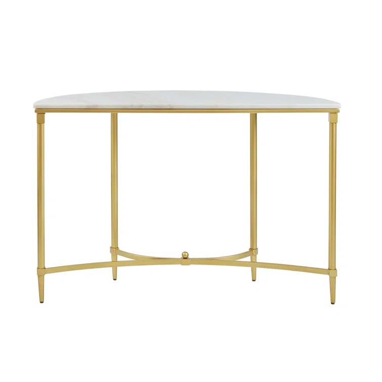 Bordeaux Marble Top Half-Moon Gold Metal Console Table
