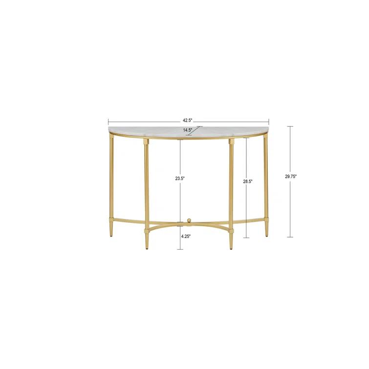 Bordeaux Marble Top Half-Moon Gold Metal Console Table
