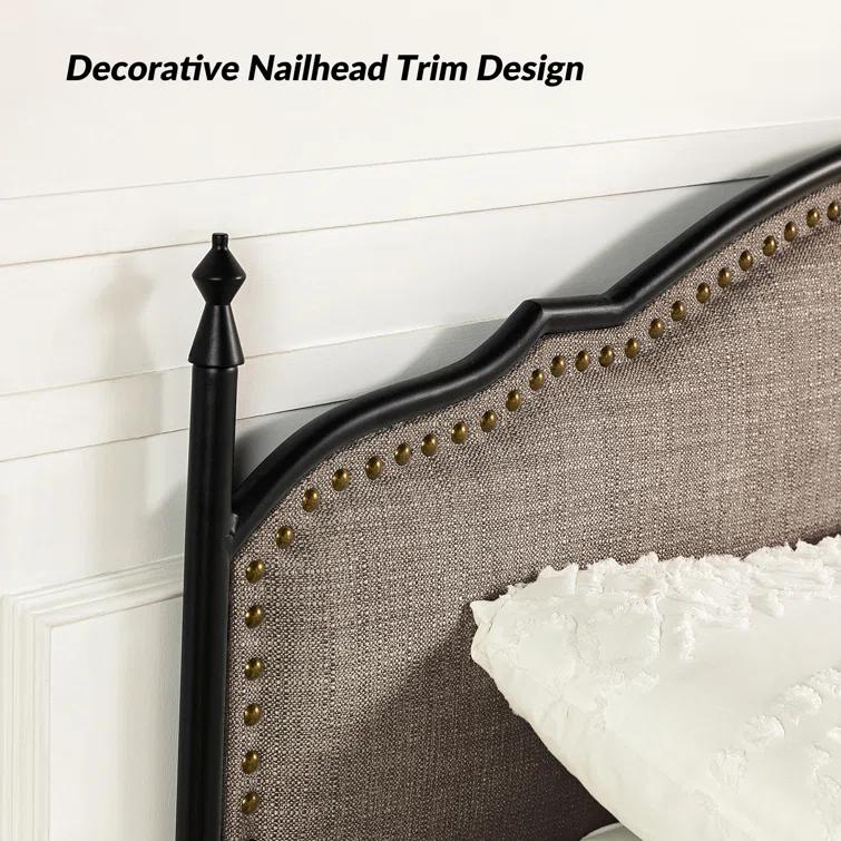 Alaja Upholstered Platform Metal Four Poster Bed