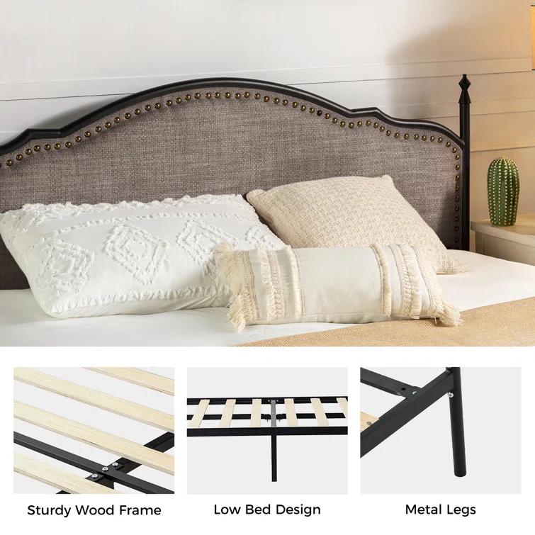 Alaja Upholstered Platform Metal Four Poster Bed