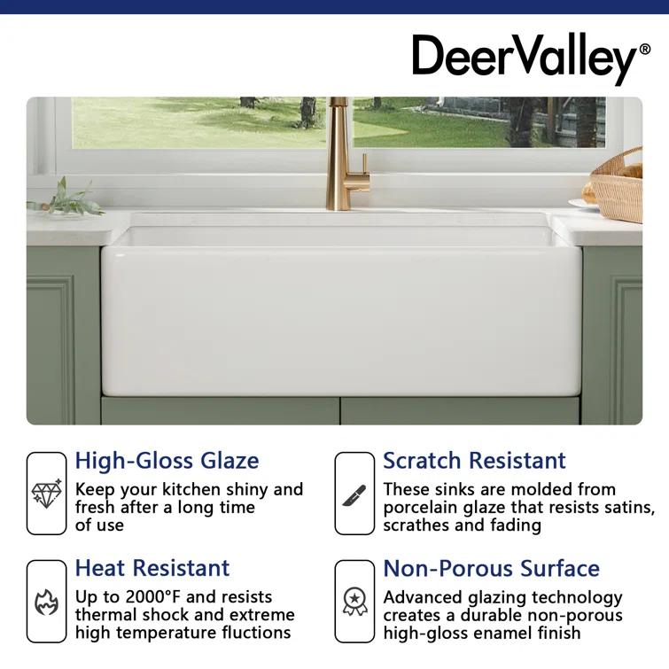 Grove 33" L X 18" W Rectangular Single Bowl Fireclay Farmhouse Kitchen Sink with Grid and Strainer