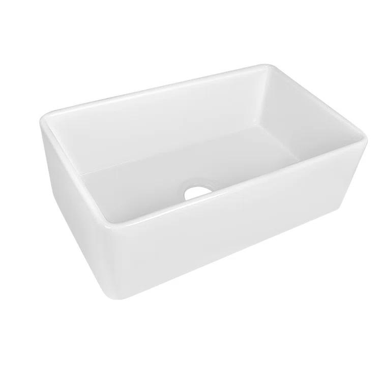 Grove 30" L X 18" W Rectangular White Single Basin Fireclay Farmhouse / Apron Kitchen Sink with Grid and Strainer
