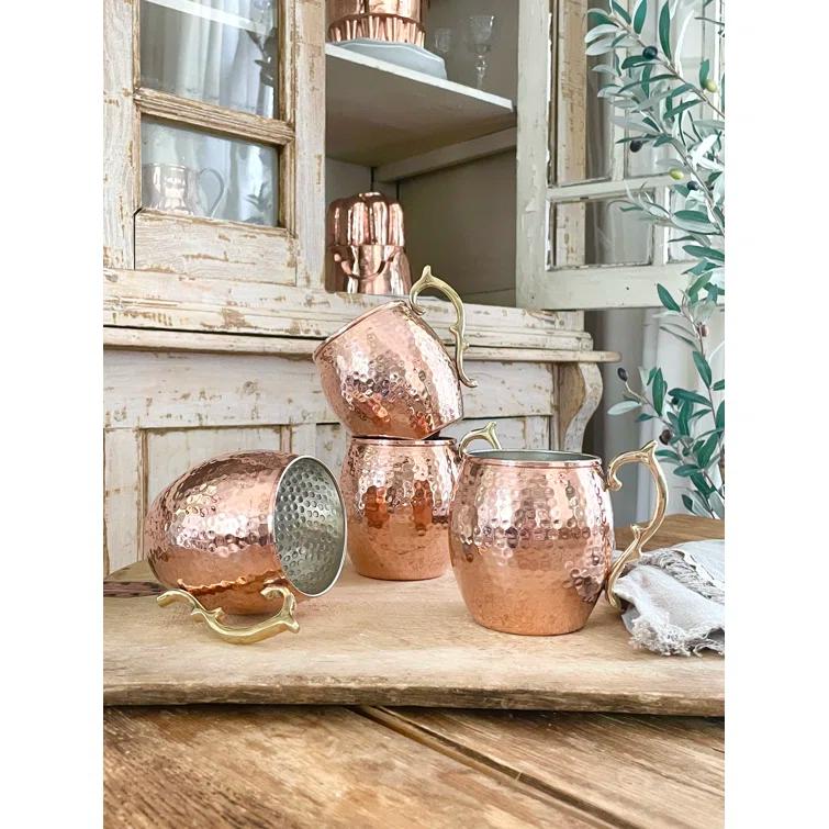 Maithil Art Handcrafted Hammered Moscow Mule Solid Copper Mug / Cup, 16 Ounce, Set of 4