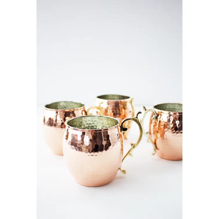 Maithil Art Handcrafted Hammered Moscow Mule Solid Copper Mug / Cup, 16 Ounce, Set of 4