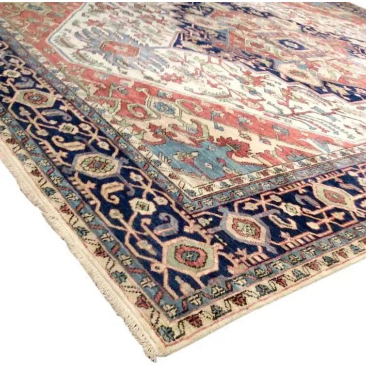 Serapi Hand-Knotted Wool Oriental Area Rug in Ivory/Navy/Red-Orange