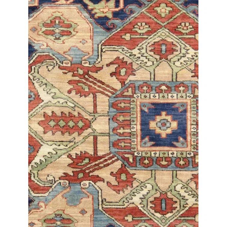 Serapi Hand-Knotted Wool Oriental Area Rug in Ivory/Navy/Red-Orange