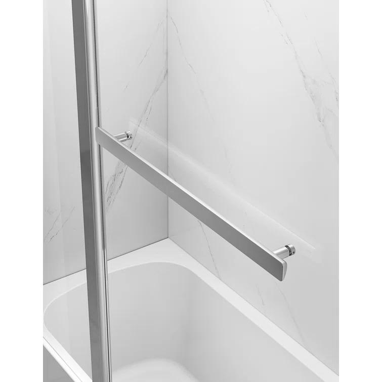 43" W x 58" H Frameless Glass Hinged Bathtub Shower Door with Clear Tempered Glass