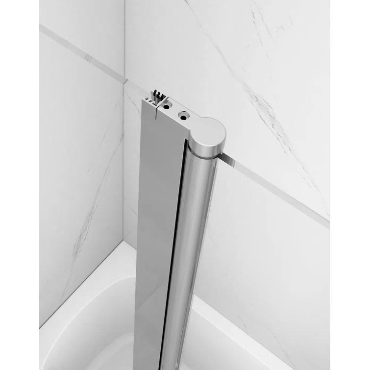 43" W x 58" H Frameless Glass Hinged Bathtub Shower Door with Clear Tempered Glass