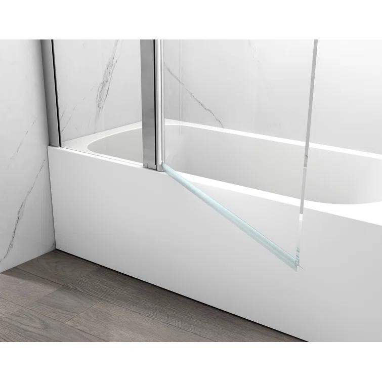 43" W x 58" H Frameless Glass Hinged Bathtub Shower Door with Clear Tempered Glass