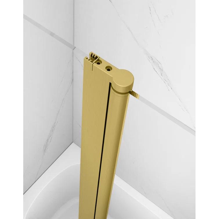 43" W x 58" H Frameless Glass Hinged Bathtub Shower Door with Clear Tempered Glass