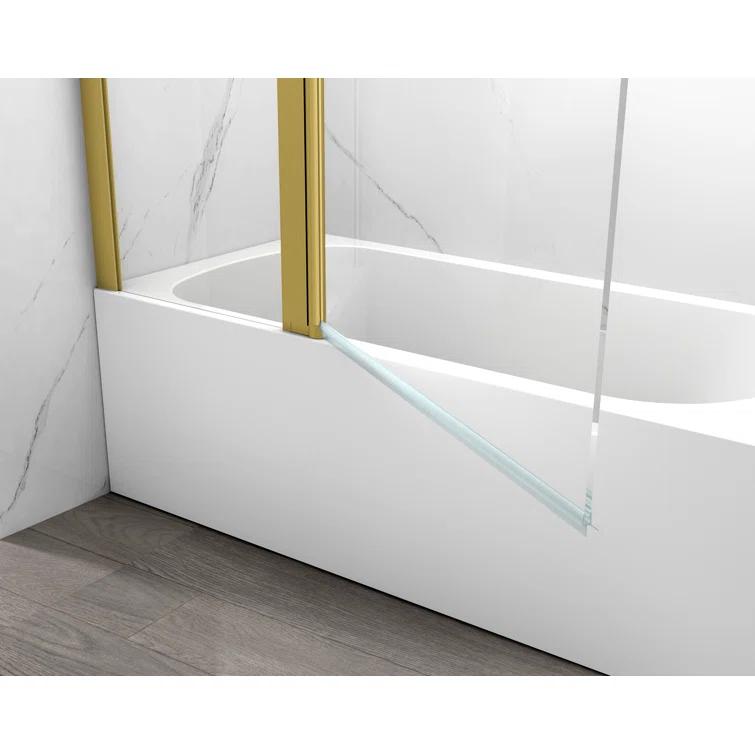 43" W x 58" H Frameless Glass Hinged Bathtub Shower Door with Clear Tempered Glass