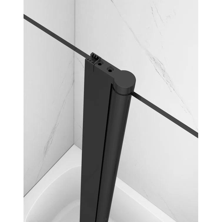 43" W x 58" H Frameless Glass Hinged Bathtub Shower Door with Clear Tempered Glass