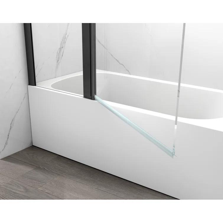43" W x 58" H Frameless Glass Hinged Bathtub Shower Door with Clear Tempered Glass