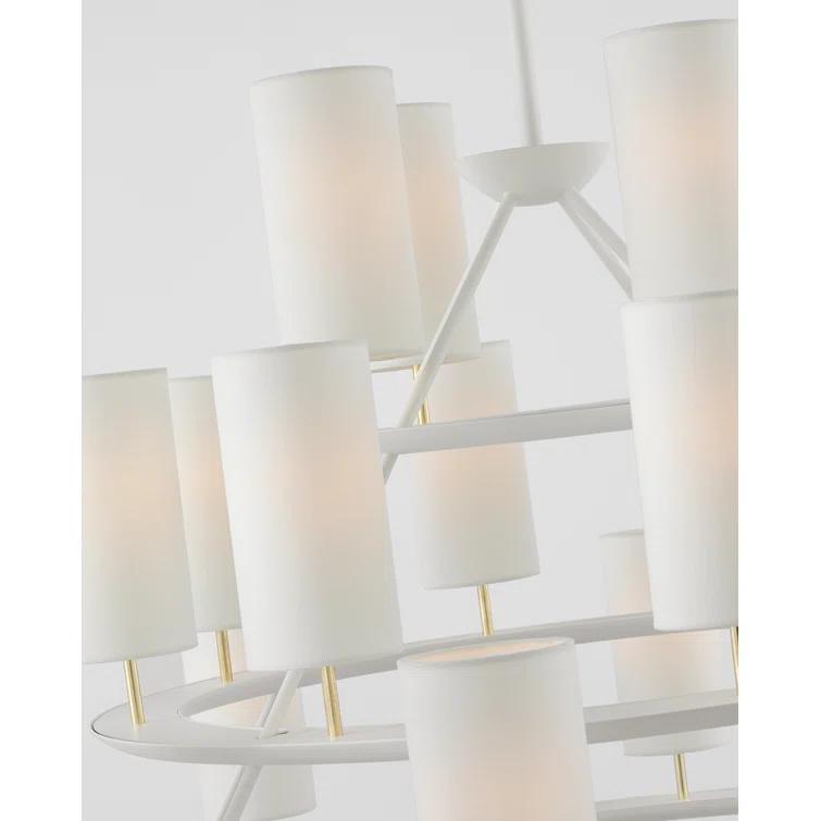Trevi Matte White and Gild 20-Light Chandelier with Linen Shades