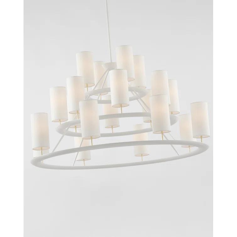 Trevi Matte White and Gild 20-Light Chandelier with Linen Shades
