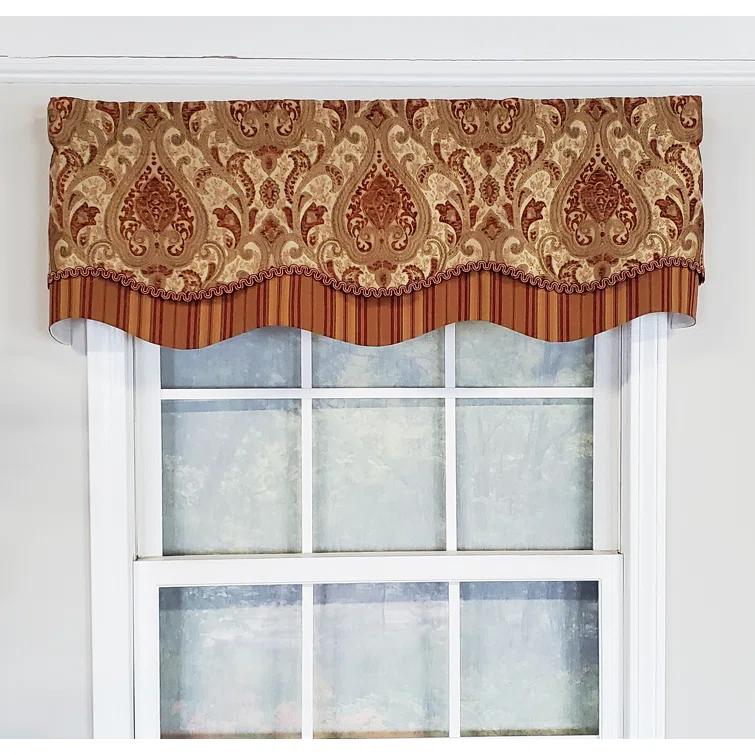 RLF Home Chenille Fabric with Damask Motive Paisley Dream Glory Valance 3" Rod Pocket 50" x 16" Gold/Bronze