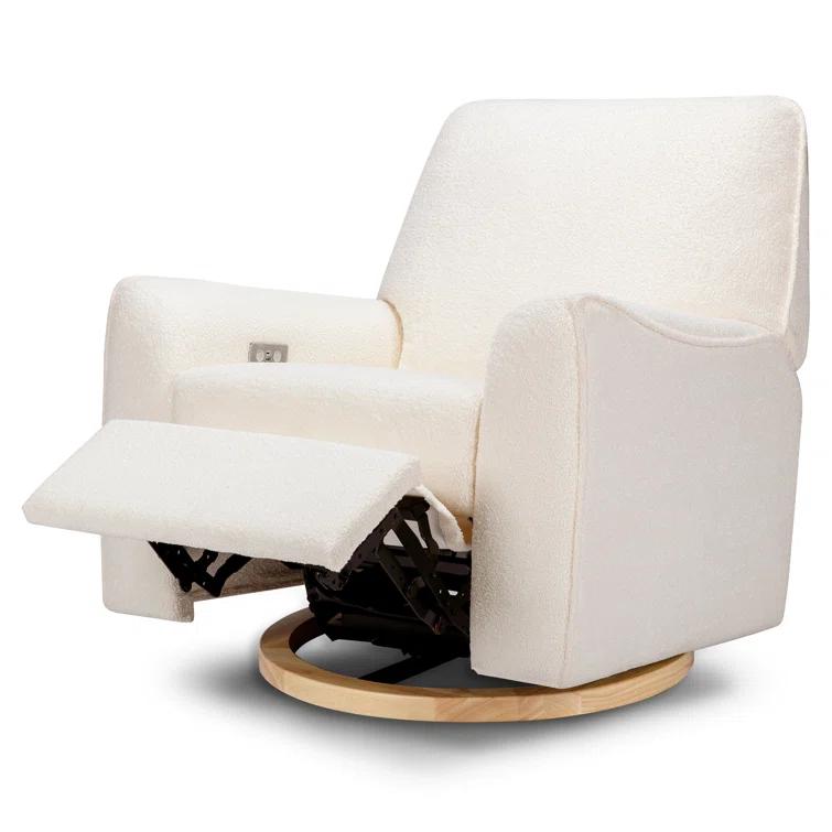 Babyletto Sunday Performance Chantilly Fleece Nursery Power Glider Recliner Chair with Light Wood Base