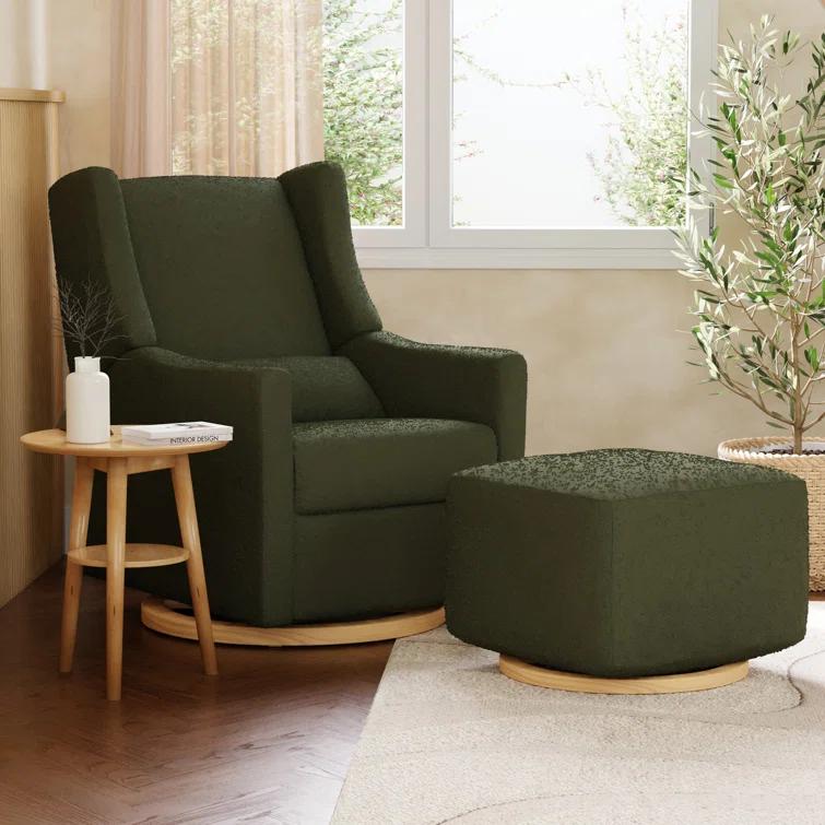 Babyletto Kiwi Olive Green Boucle Nursery Power Glider Recliner Chair with Light Wood Base