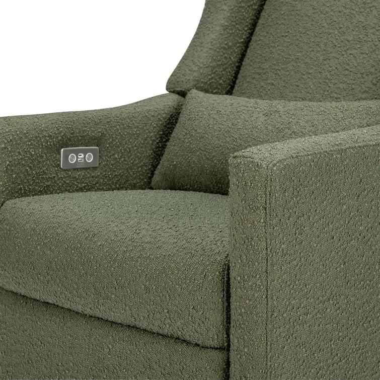Babyletto Kiwi Olive Green Boucle Nursery Power Glider Recliner Chair with Light Wood Base